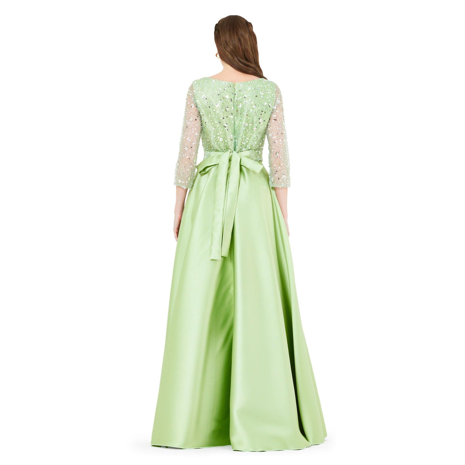 Beaded Bodice Column Gown with Cascading Train