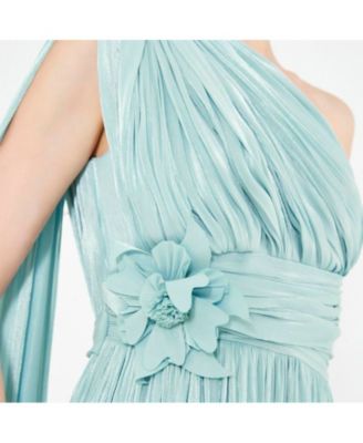 Women's One Shoulder Floral Detail Ruched Gown