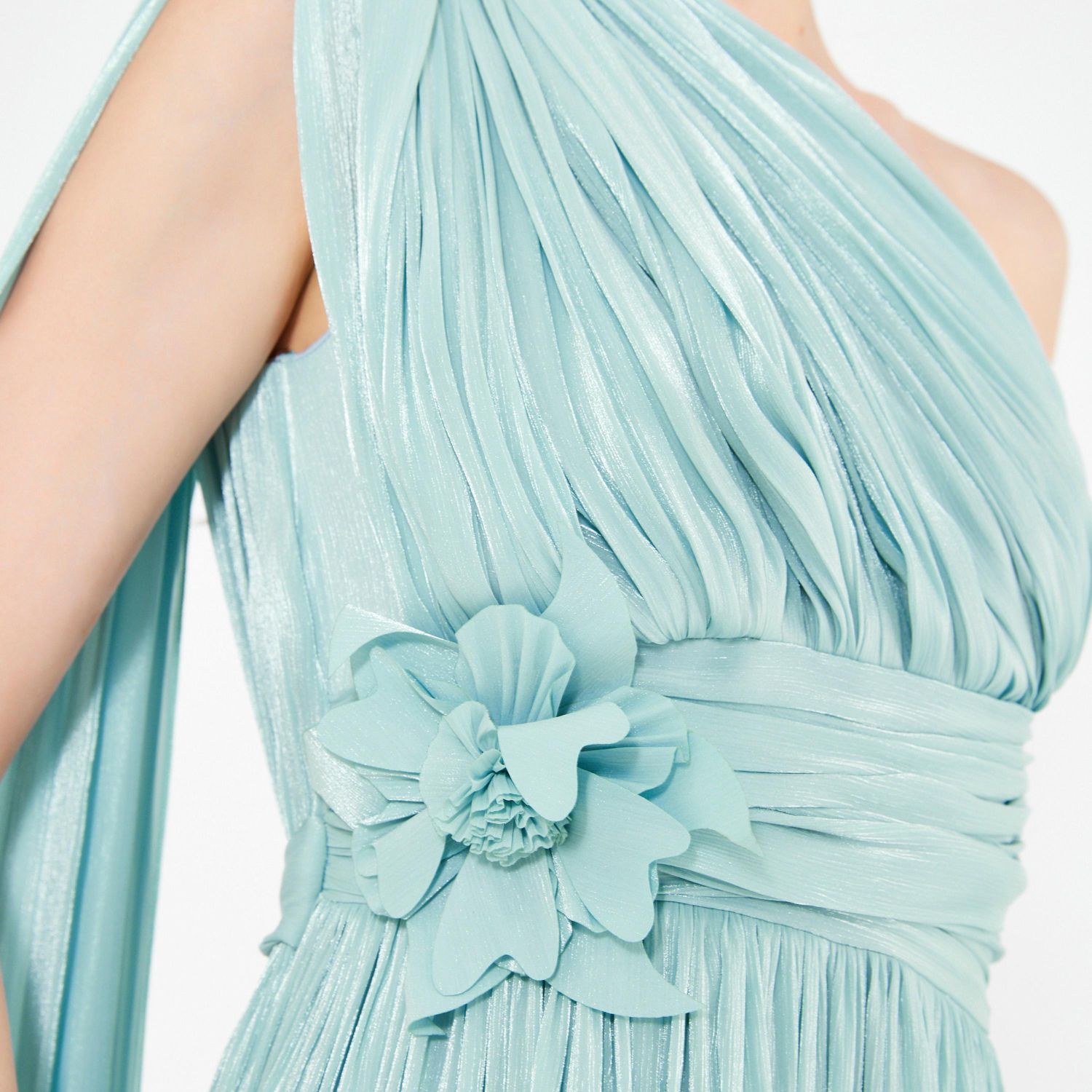 Women's One Shoulder Floral Detail Ruched Gown