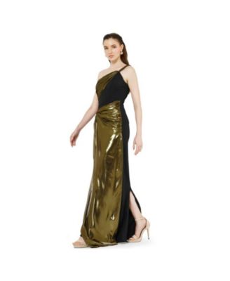 Women's Braided Strap One Shoulder Metallic Drape Dress