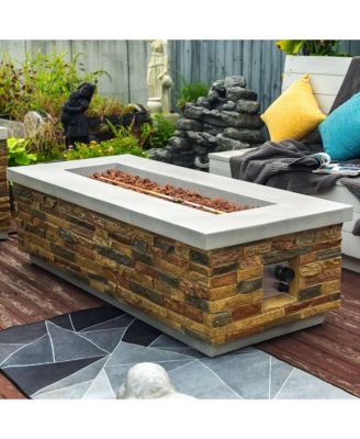 60in Concrete Fire Pit Table with Stone Looks Propane Gas Fire Pit Table