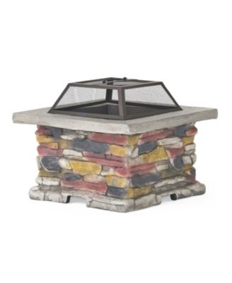 28" Concrete Wood Burning Outdoor Fire Pit Table with Lid