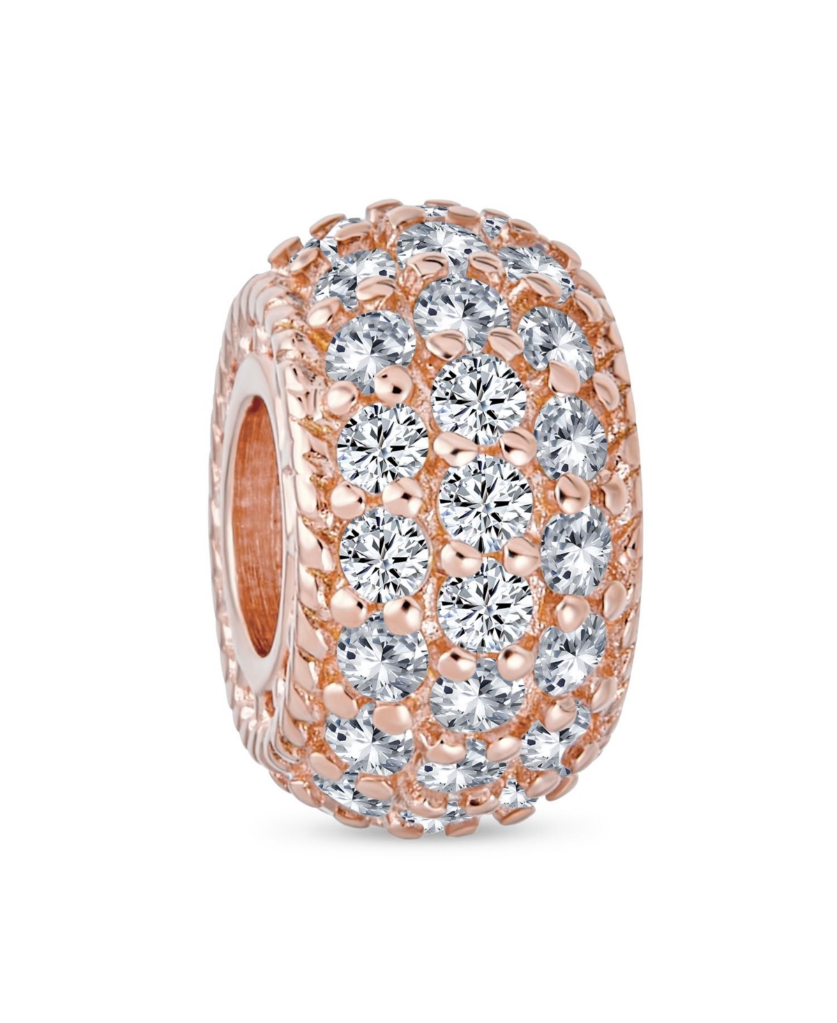 Sparkling Dome Crystal Bead Charm Rose Gold Plated Silver European Bracelet - Rose
