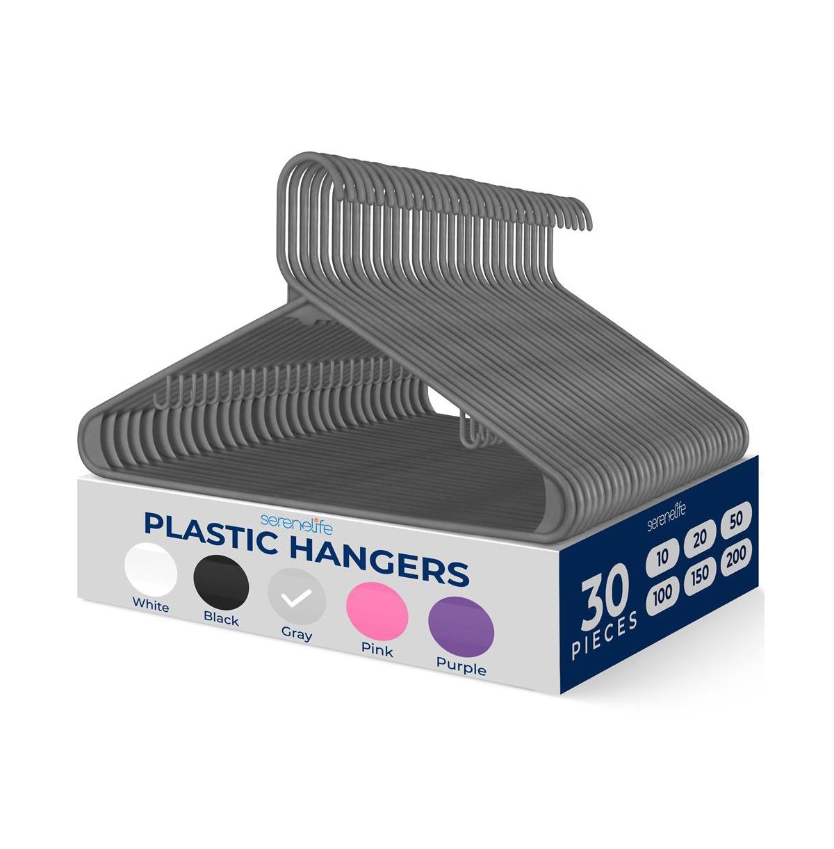 SereneLife 30 Pack Plastic Hangers, Non-Slip, Space-Saving Closet Organizers, Durable and Strong for Shirts, Sweaters, Hoodies, Kids Clothes & Dresses