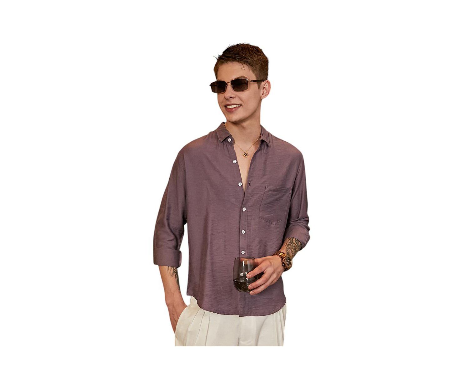 Мужская рубашка Cahoot Campus Sutra Grape Purple Breezy Wrinked Relaxed, цвет: Фиолетовый — фото 1
