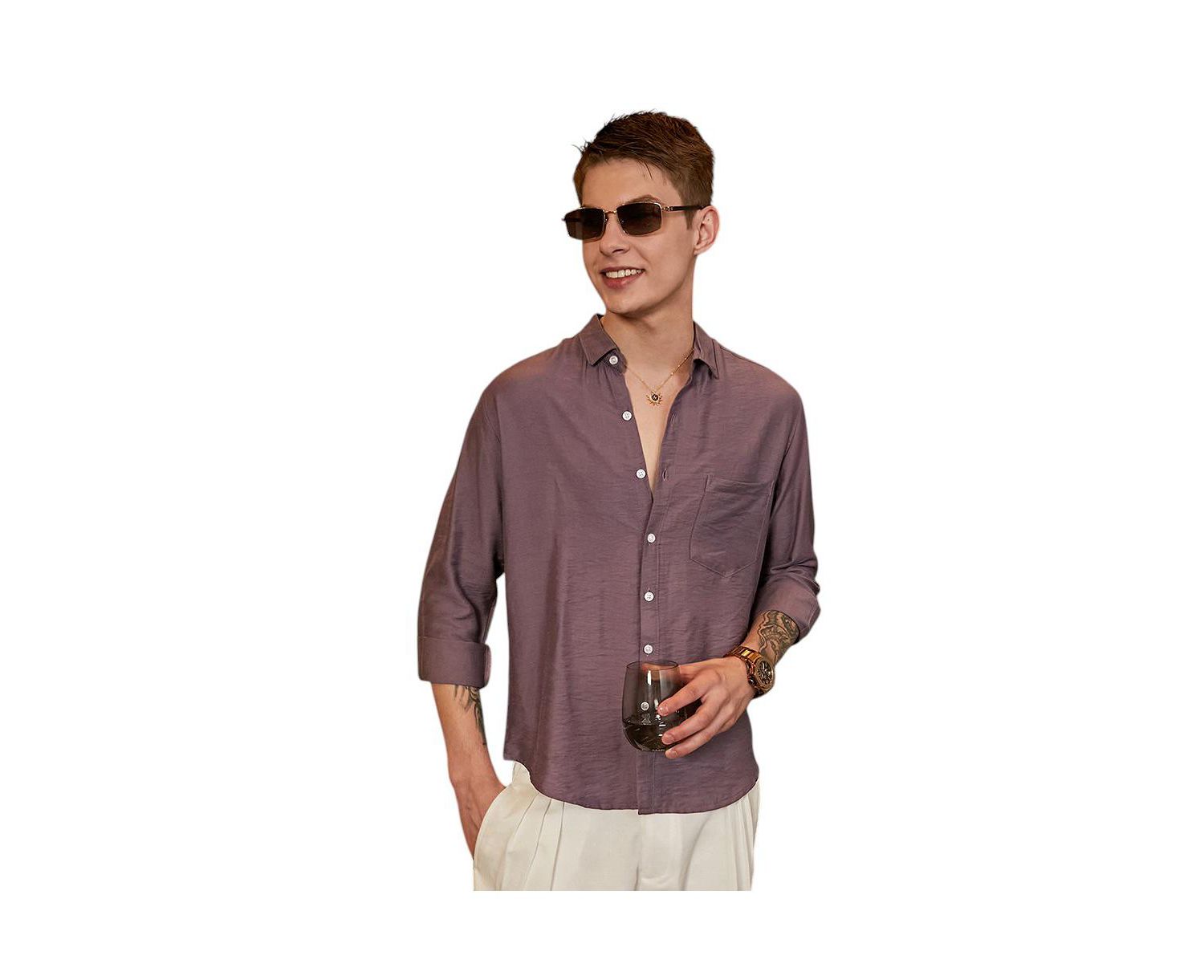 Men's Grape Purple Breezy Wrinked Relaxed Shirt