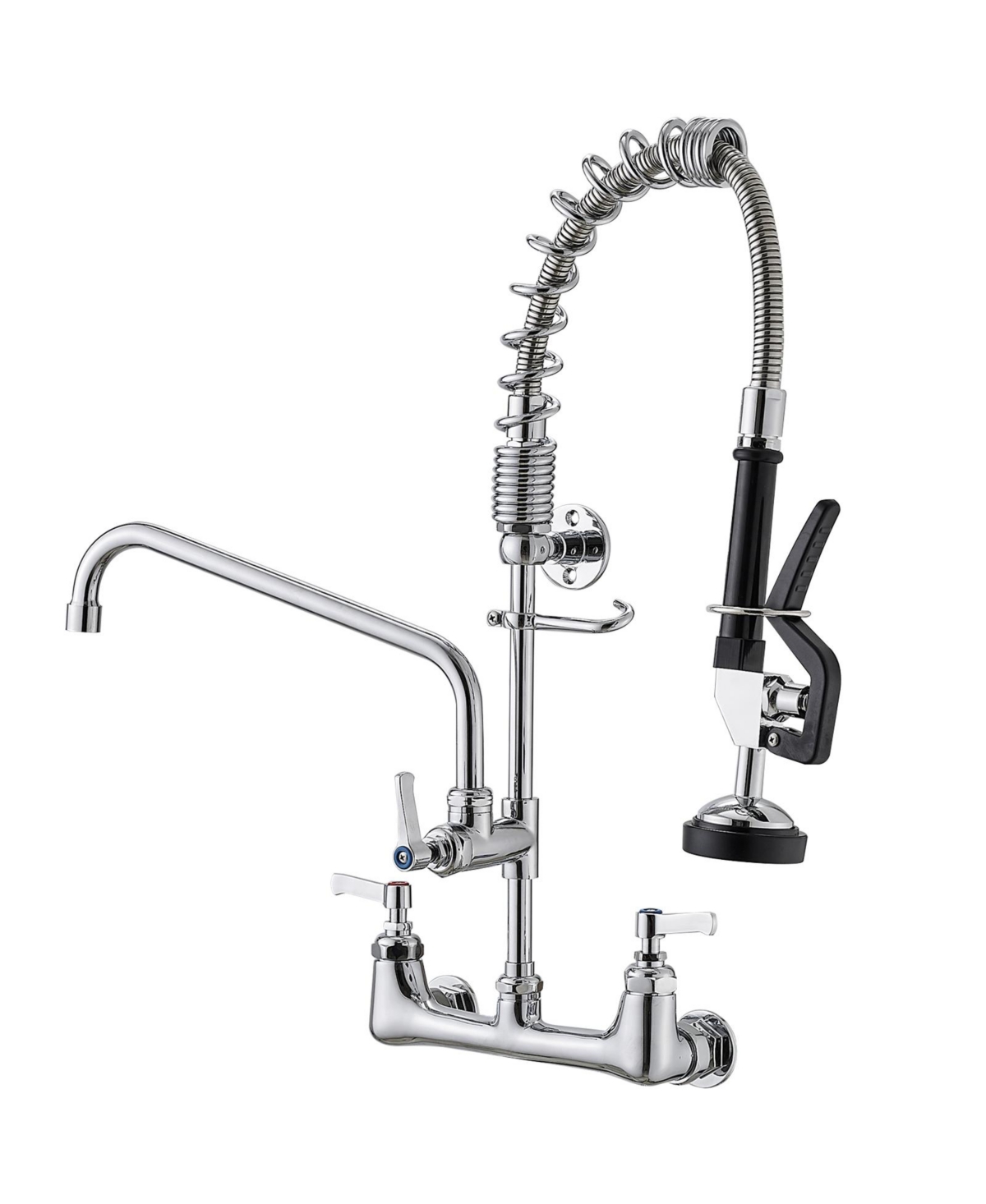 Commercial Restaurant Pull Down 2-Handle Wall Mount Pre-Rinse Spray Utility Kitchen Faucet in Polished Chrome - Brushed nickel