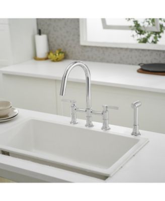 Double Handle 4-Holes Deck Mount Bridge Kitchen Faucet with Side Sprayer Sink Faucet