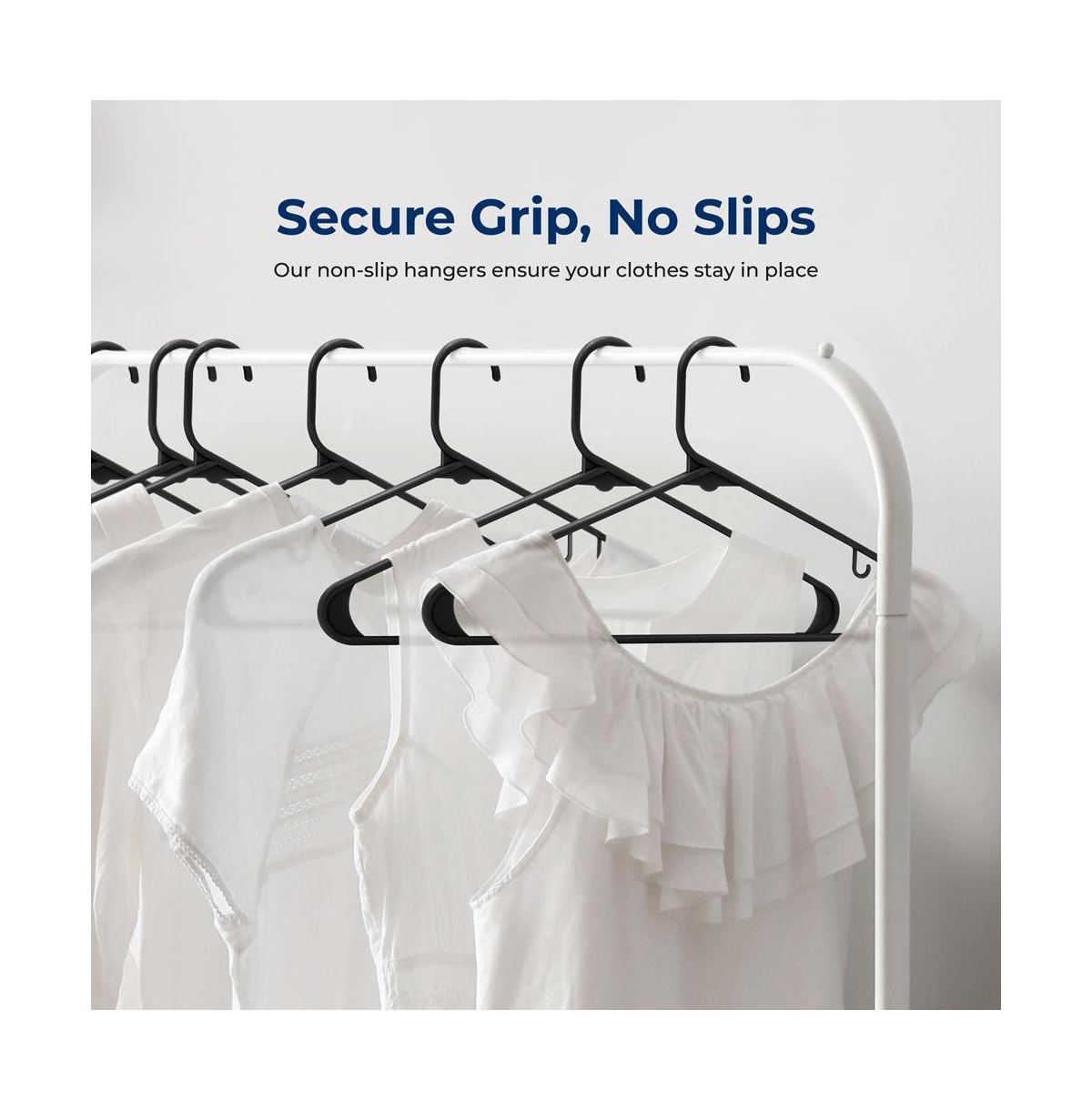 SereneLife 20 Pcs. Plastic Hangers - Non-Slip, Sturdy, and Heavy Duty Coat Set with 360° Swivel Hook for Clothes (Black)