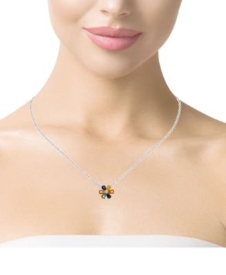 Multi-Sapphire Flower 18" Pendant Necklace (3 ct. t.w.) in Sterling Silver