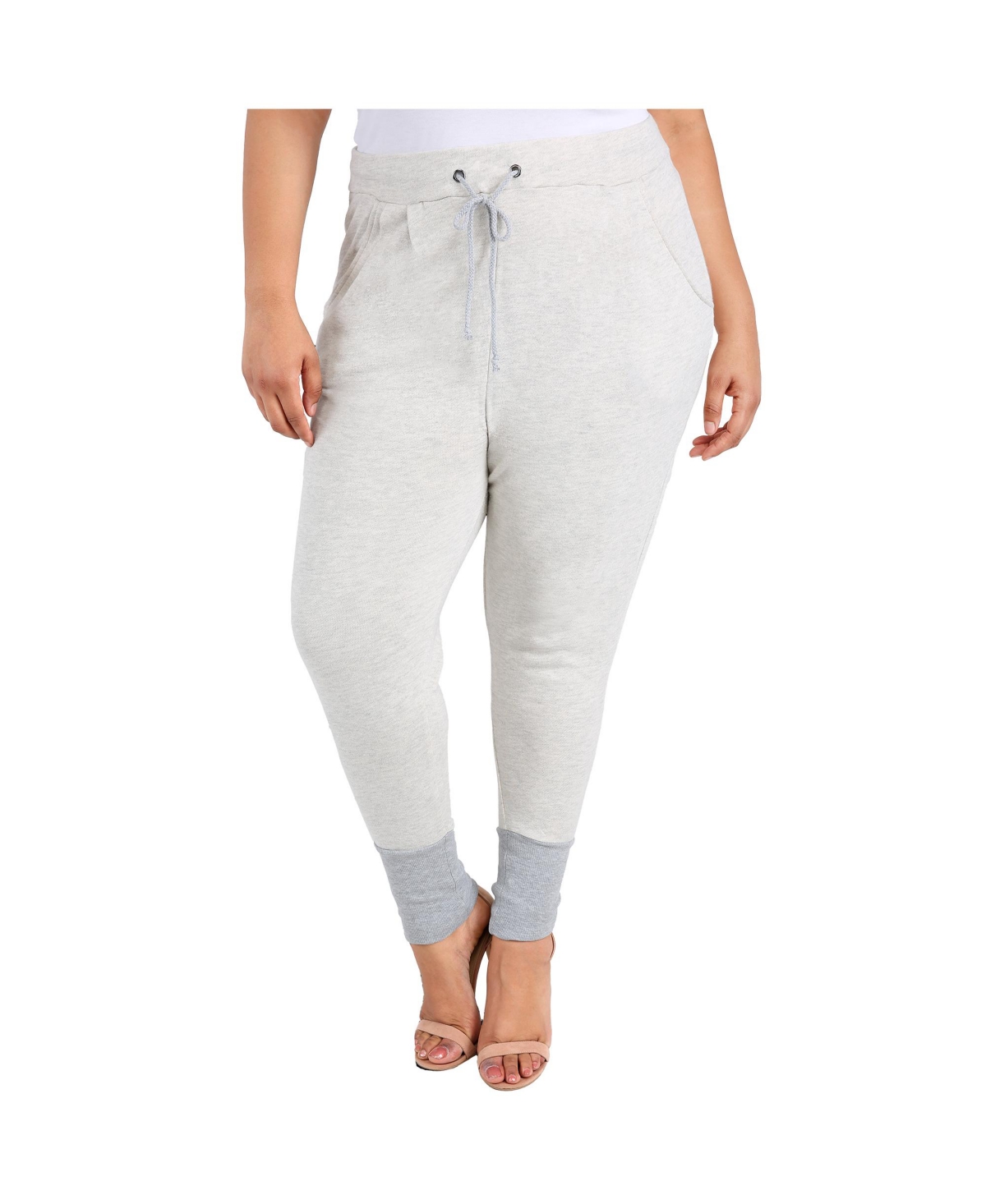 Plus Size French Terry Drop Crotch Jogger Pants - Oatmeal