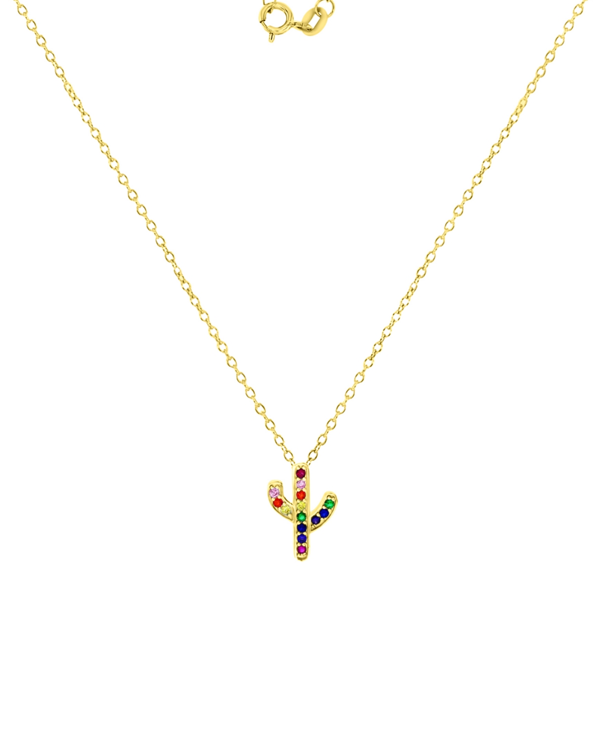 Macy's Cubic Zirconia Multicolor Cactus 18" Pendant Necklace In Yellow