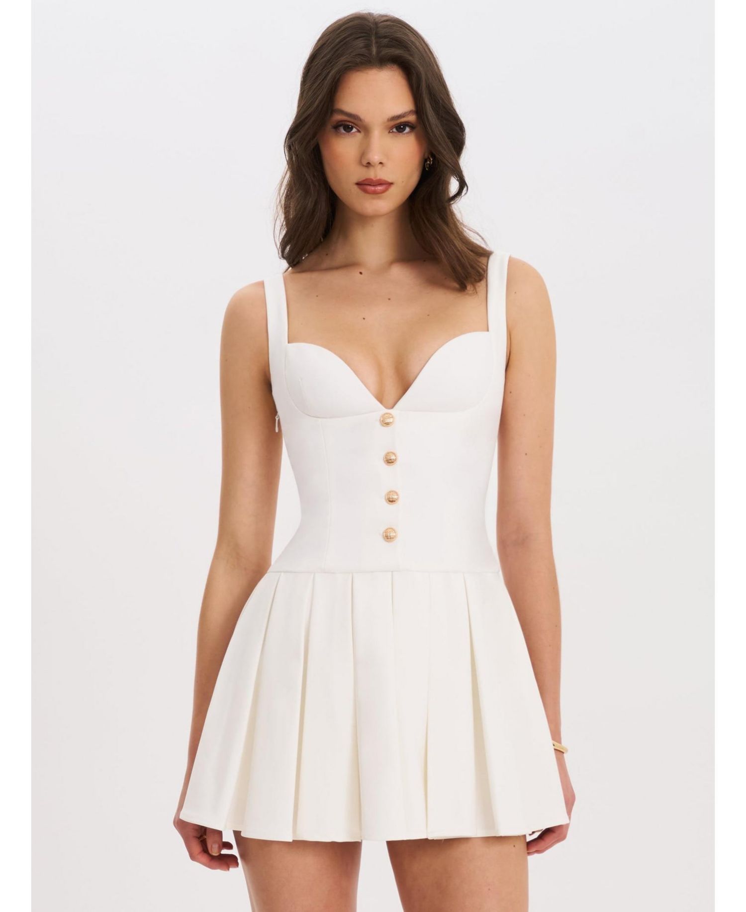 Women's Tala White Sleeveless Pleated Preppy Mini Dress