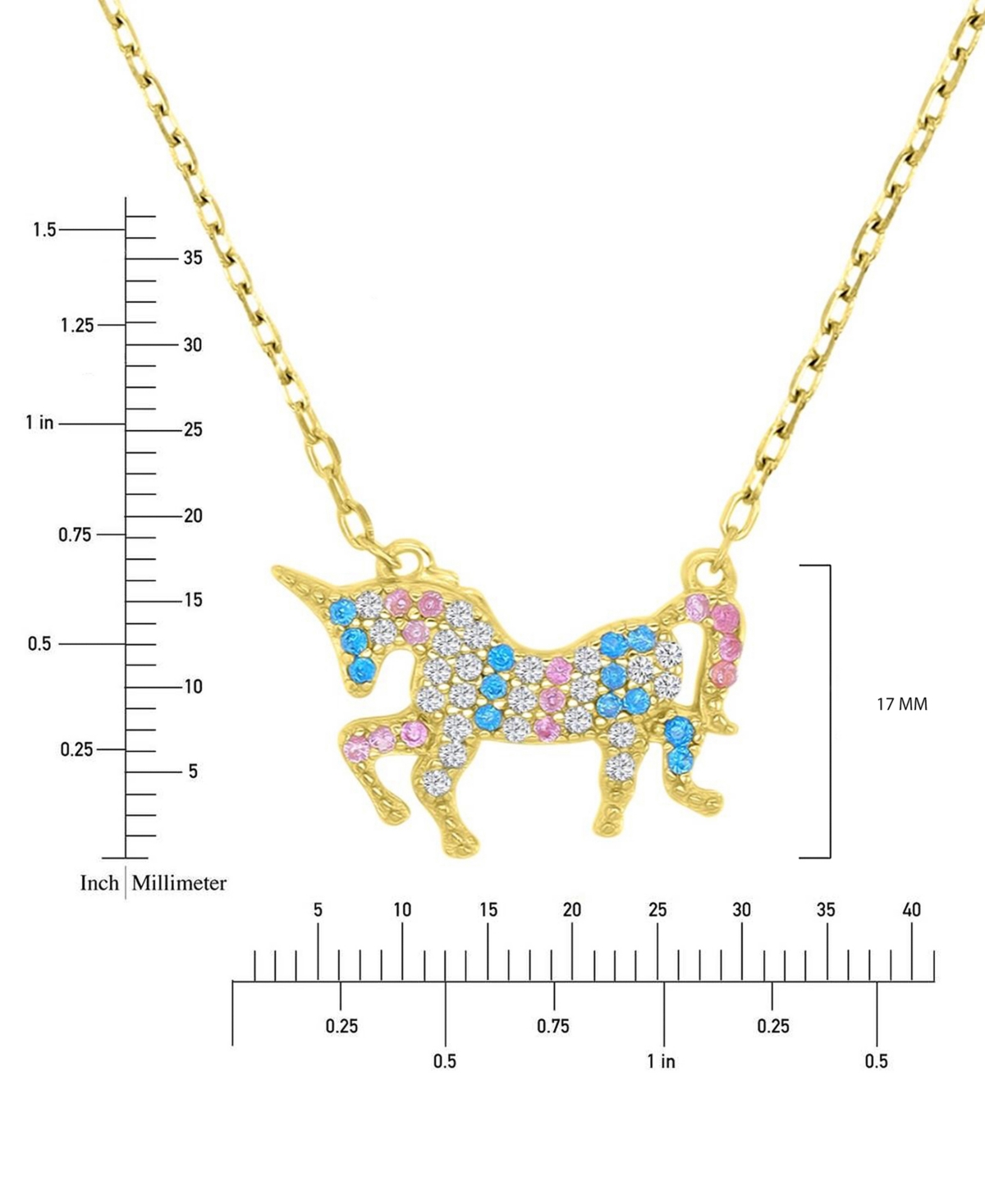 Macy's Multicolor Cubic Zirconia Unicorn Pendant Necklace In 14k Gold-plated Sterling Silver 18" In Yellow