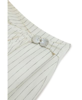 Women's Striped Linen Blend Midi Skirt with Metal Accessories