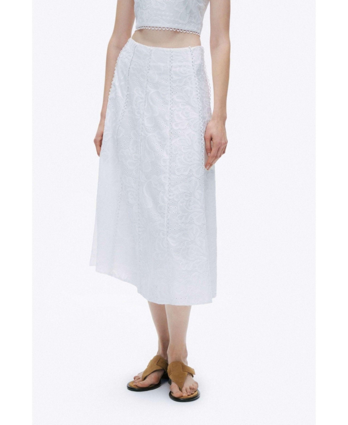 Women's Embroidery Detail Midi Skirt - Open white