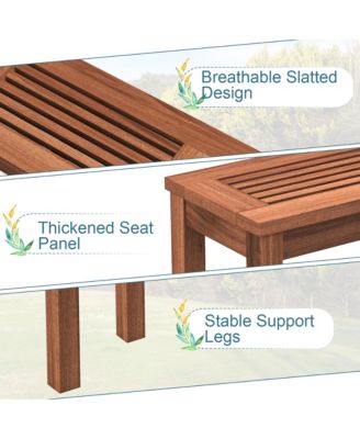 2 Pieces 2-Person Outdoor Bench Patio Bench w/ Slatted Seat Weather Resistant Solid Wood Frame