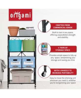 4 Tier Folding Shelf Garage Shelves Heavy Duty Shelving with Wheels