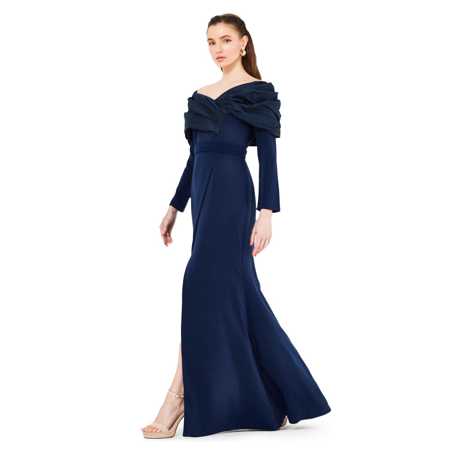 Women's Ruched Drape Off-The-Shoulder Wrap Over Gown
