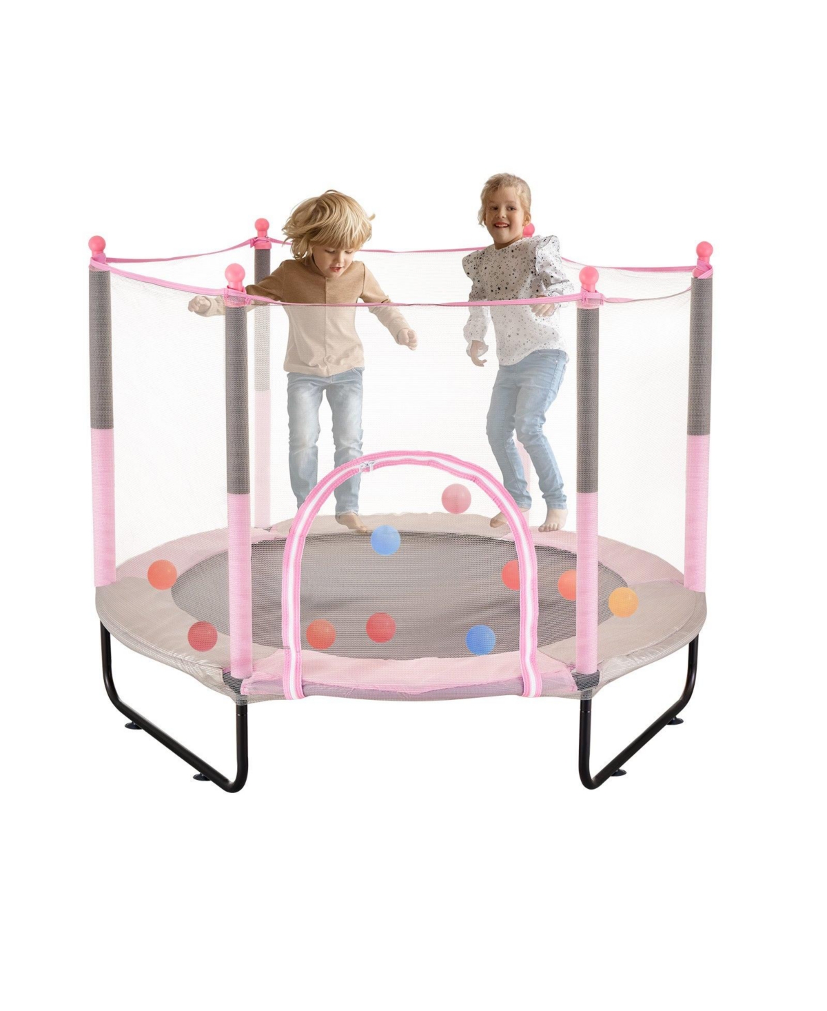 Slickblue Kids Mini Trampoline with Net Indoor Outdoor Toddler Bounce Playset