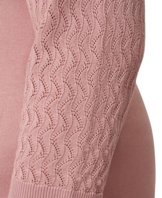 Plus Size Pointelle-Yoke 3/4-Sleeve Sweater