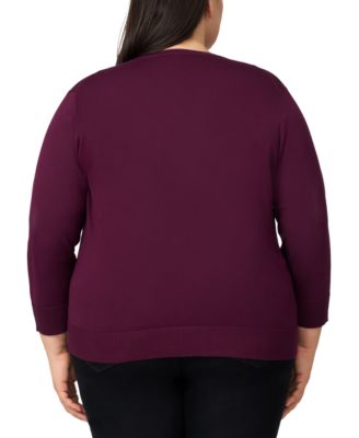 Plus Size 3/4-Sleeve Cardigan Sweater