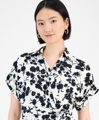 Women's Printed Faux-Wrap Midi Dress