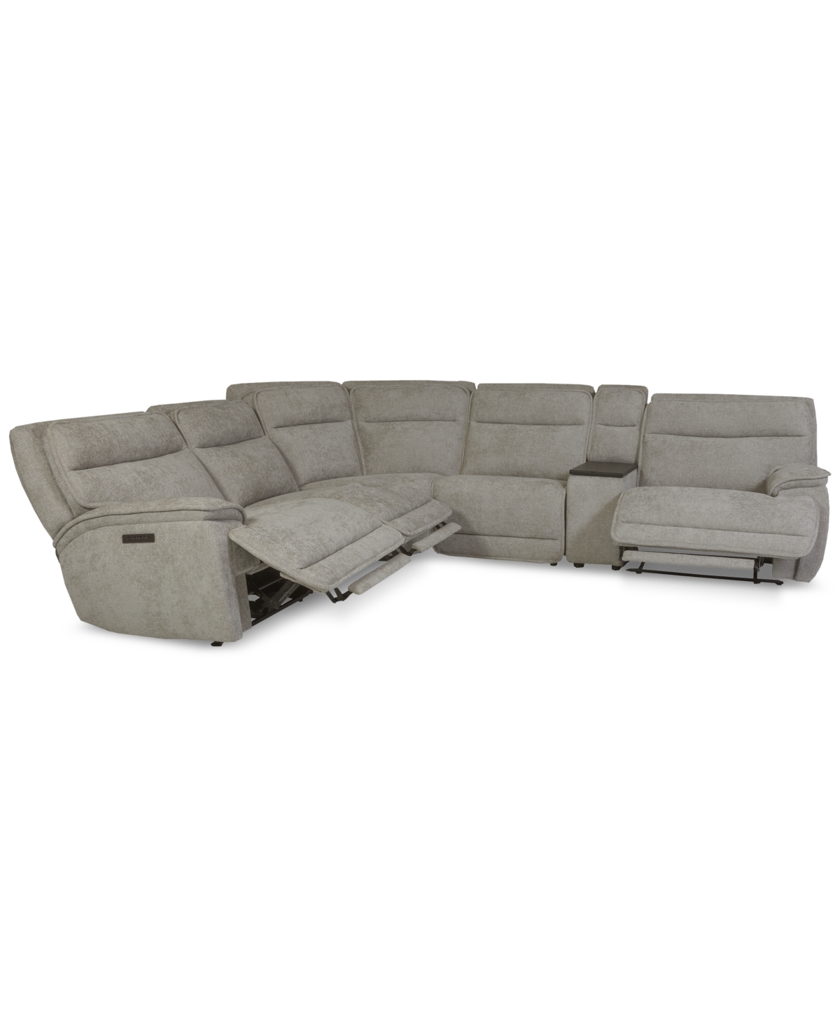 Macy's Ozryn 6-pc. Fabric Sectional With Console And 3 Power Motion Chairs, Exclusively At  In Gray