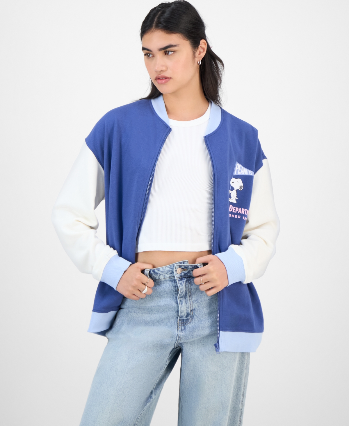 Love Tribe Juniors' Peanuts Fleece Bomber Jacket In Multi