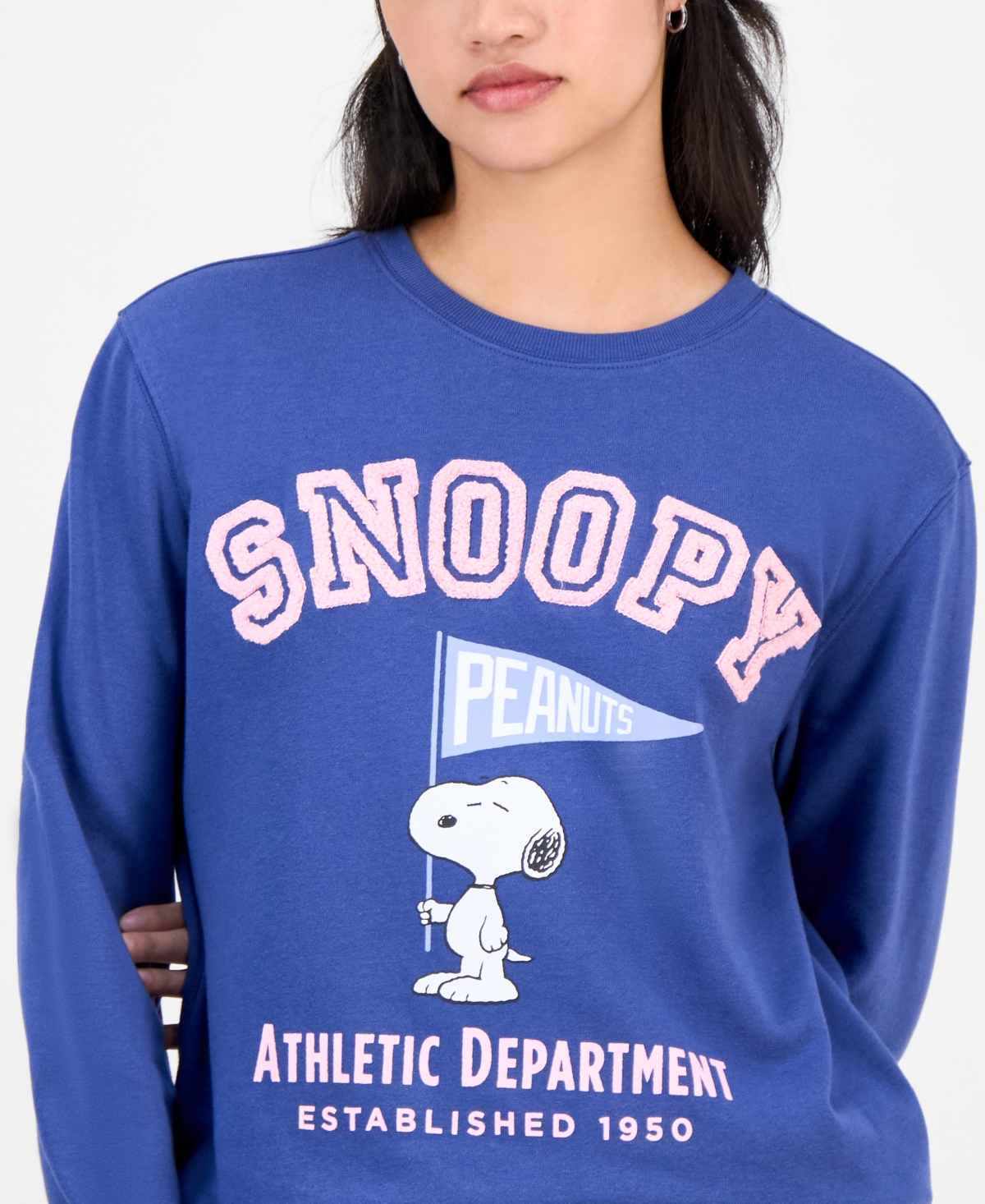 Love Tribe Juniors' Sporty Snoopy Crewneck Sweatshirt In Blue
