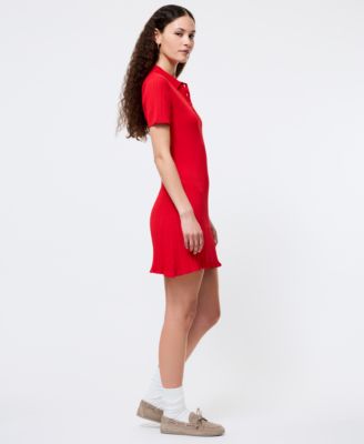 Women's Ribbed Polo-Collar Mini Dress