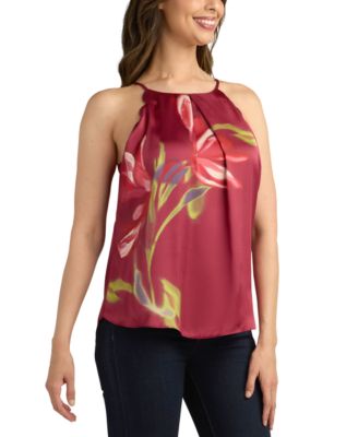 Juniors' Printed Satin Scallop-Edge Halter Top