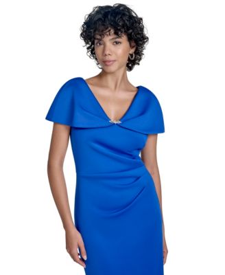 Petite Cape-Sleeve Scuba Gown