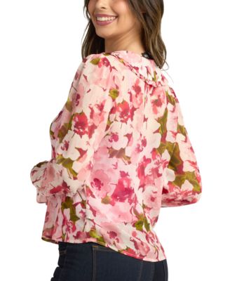 Juniors' Printed Button-Front Blouse 