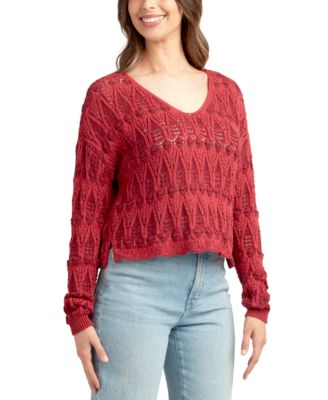 Juniors' Pullover V-Neck Pointelle Sweater