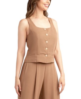 Juniors' Solid Heavy Crepe Button-Front Vest