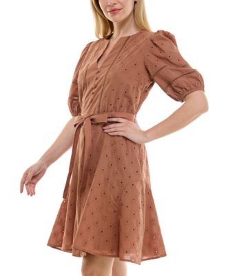 Women's Cotton Eyelet Puff-Sleeve Fit & Flare Dress
