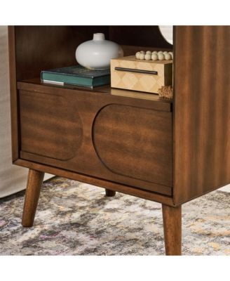 Small Cabinet with USB Charging Ports & Outlet Hole & 4 Solid Wood Legs