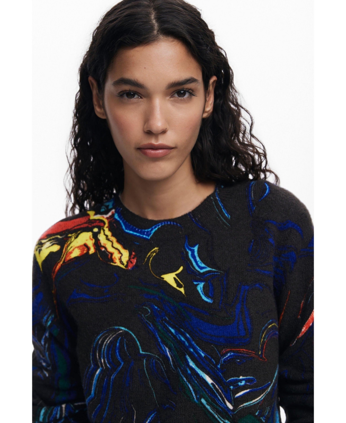 Desigual Paint Swirl Print Sweater In Black