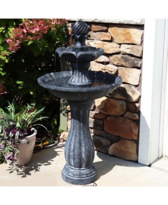 45" H Outdoor Arcade 2-Tier Solar Water Fountain with Battery Backup and LED Light