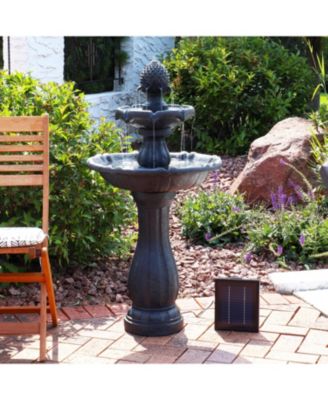 46" H Outdoor 2-Tier Pineapple Solar Water Fountain with Battery Backup