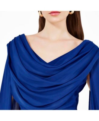 Women's Cowl Neck Flare Sleeved A-line Gown