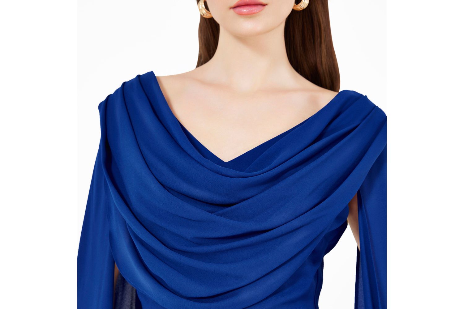 Women's Cowl Neck Flare Sleeved A-line Gown