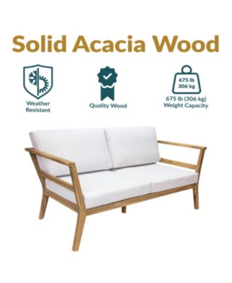 Bodie Acacia Wood Outdoor Patio Loveseat with Bone White Cushions - 62" W