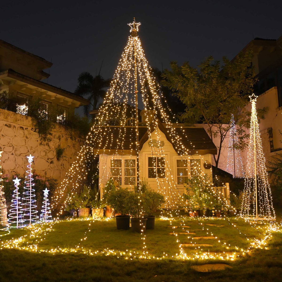 Yescom Ezgo 20Ft Flag Pole Kit Led Christmas Tree Light Large 4840 Led for Outdoor Christmas Decorations Yard Warm White