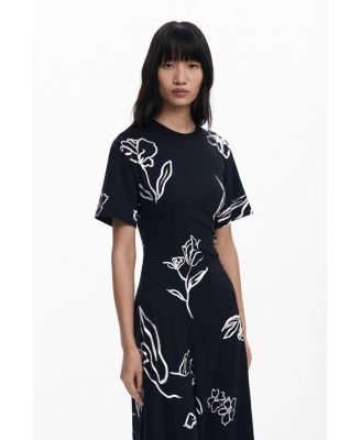 Women's Asymmetric dress with floral strokes