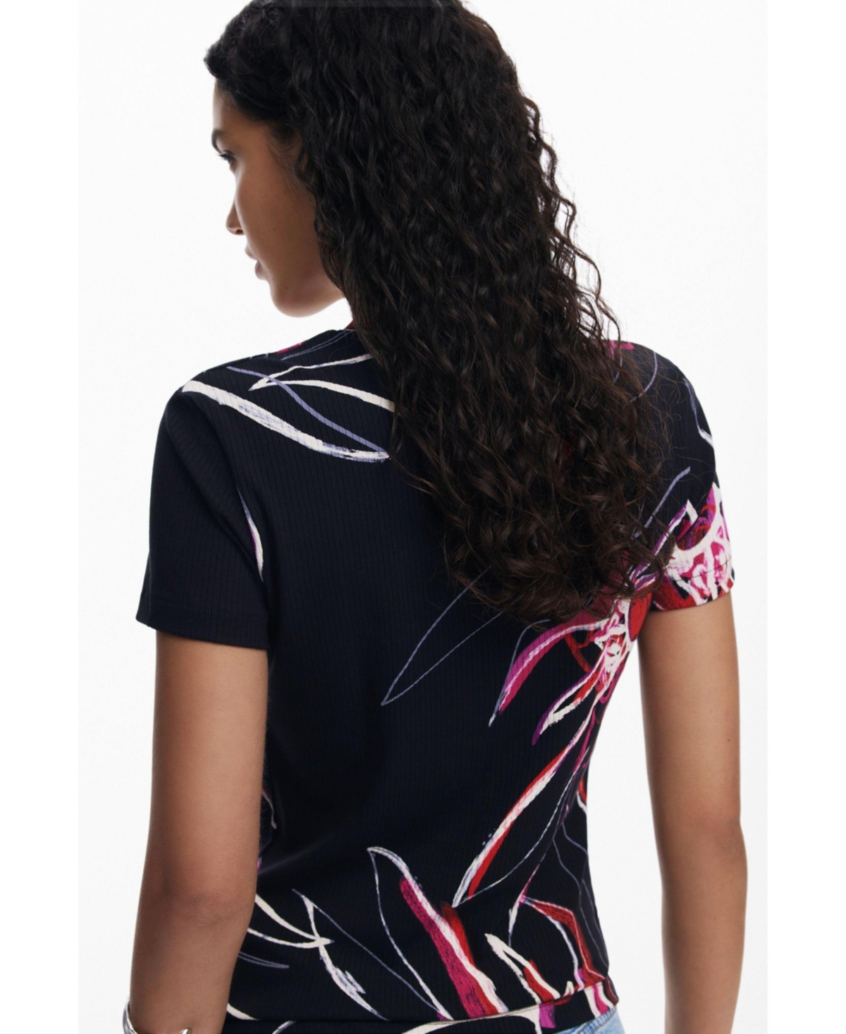 Desigual Floral Rib T-shirt In Multi