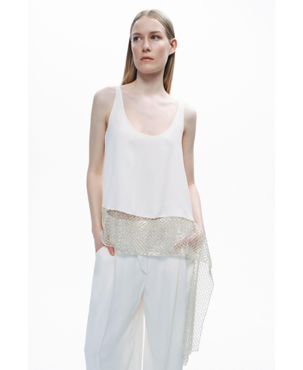 Women's Tie Detail Blouse - Open white