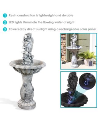 Outdoor Polyresin Fairy Flower Solar Powered Water Fountain Feature with Battery Backup - 42"
