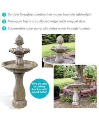  46" H Outdoor 2-Tier Pineapple Solar Water Fountain with Battery Backup